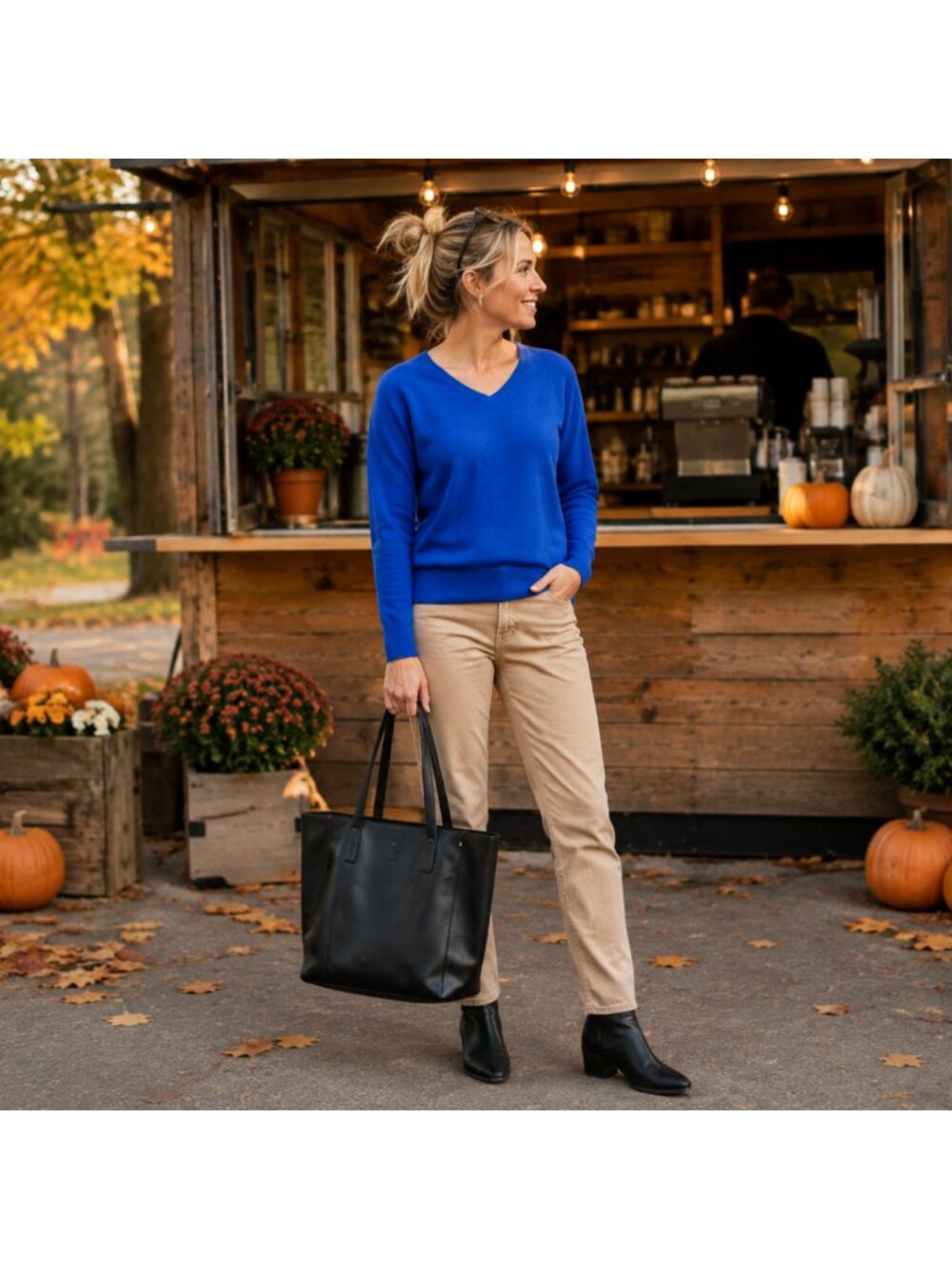 100% Cashmere V-Neck Rinorossi  Sweater Cobalt Blue Medium Soft Fall Winter